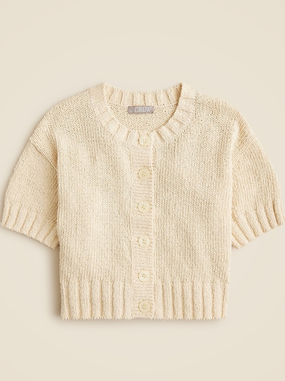 J. Crew Ivory Cropped Short-Sleeve Cardigan